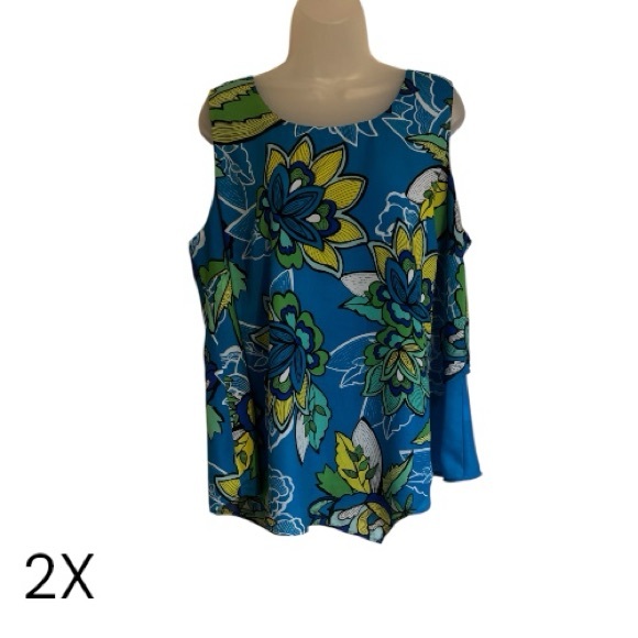 SPRING/SUMMER  Floral Print Sleeveless Blouse   PLUS: 2X        #6 - Picture 2 of 8